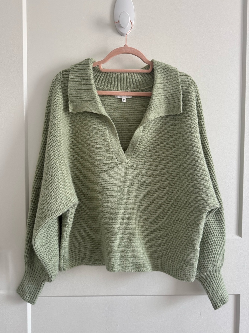 MARBLE Sage Green V-Neck Ribbed Sweater